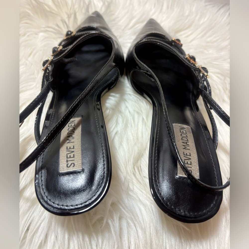 STEVE MADDEN Liana Black Patent Slingback Heels - Picture 6 of 11